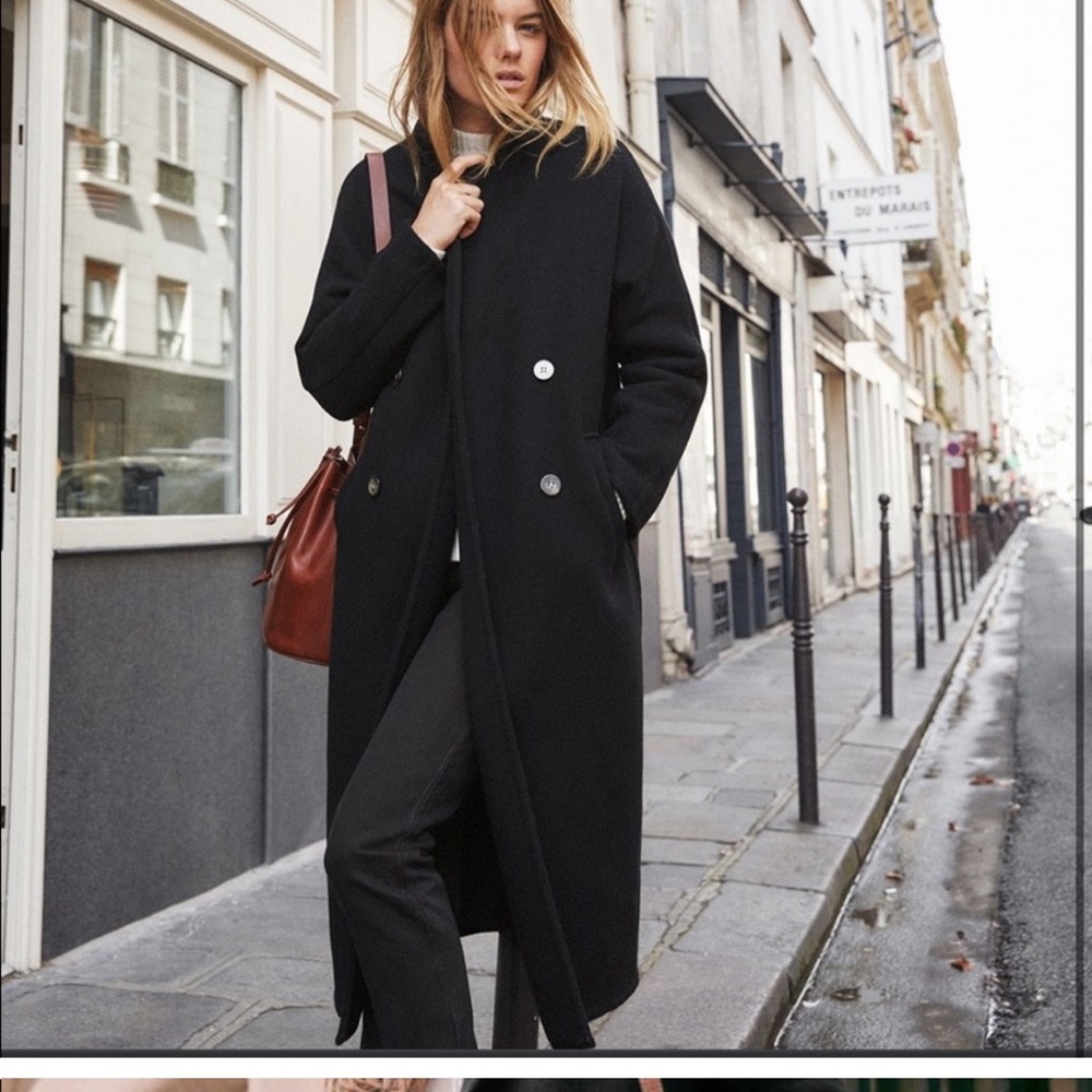 Sezane Jim Long Black Pea Coat